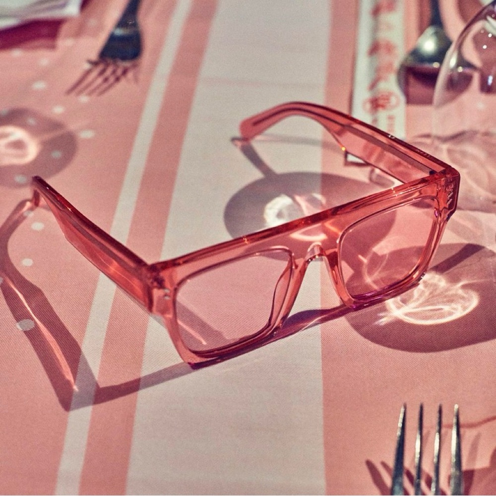 Stella McCartney Clear Pink Sunglasses & Black Leather Pouch